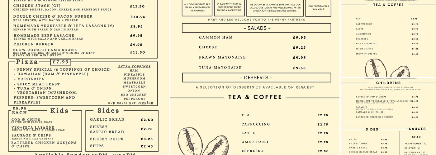 The Penny Farthing Menu