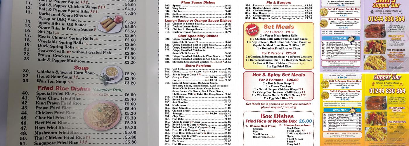 Jim's Supper Bar Menu