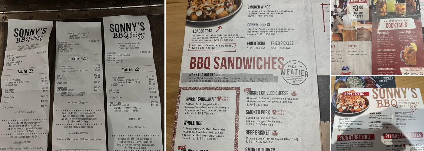 Sonny's BBQ Menu