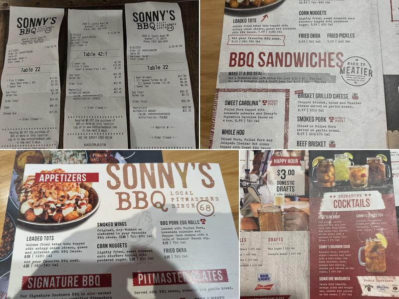 Sonny's BBQ Menu