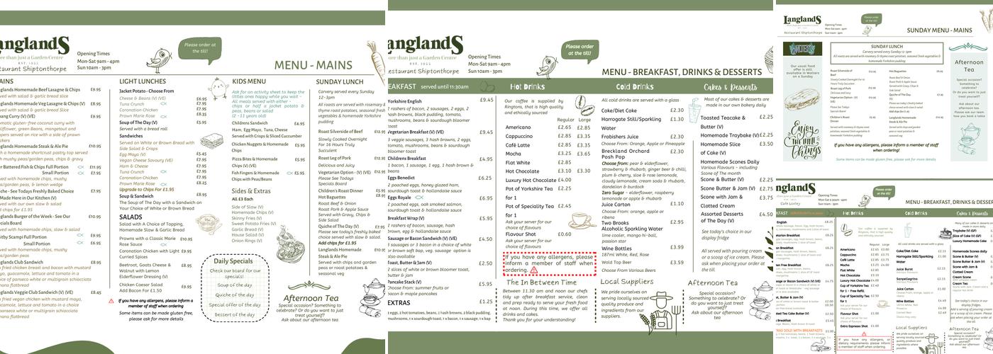 Langlands Garden Centre Menu