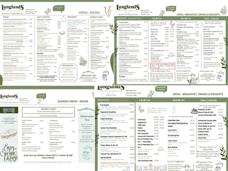 Langlands Garden Centre Menu
