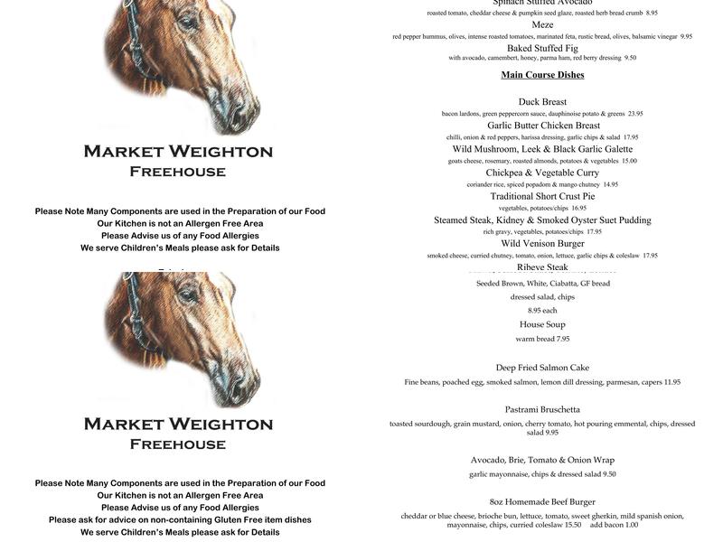 The Bay Horse Menu