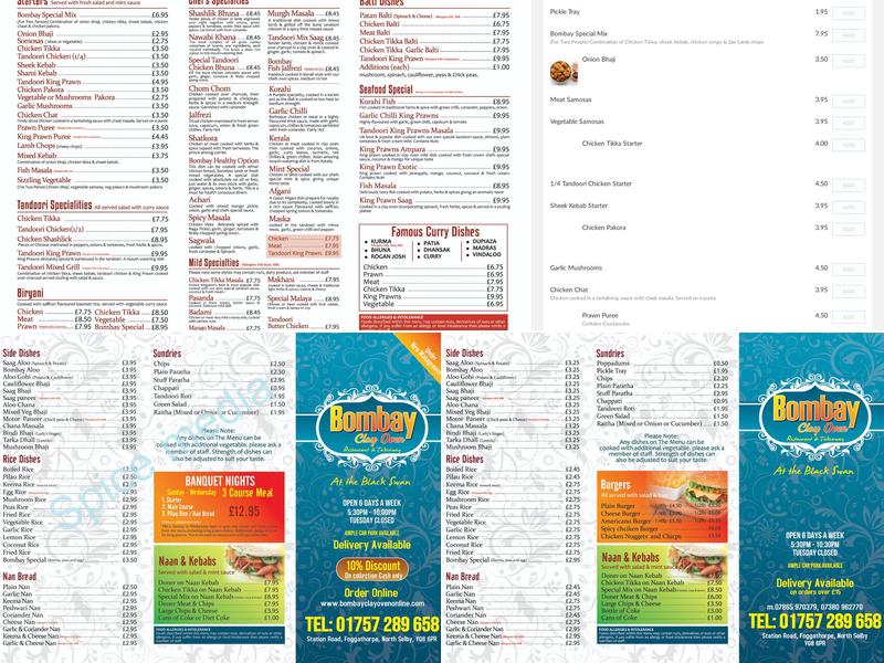 Bombay Clayoven Menu