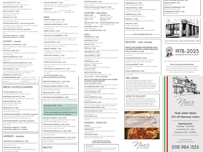 Nino's Trattoria Italiana Menu