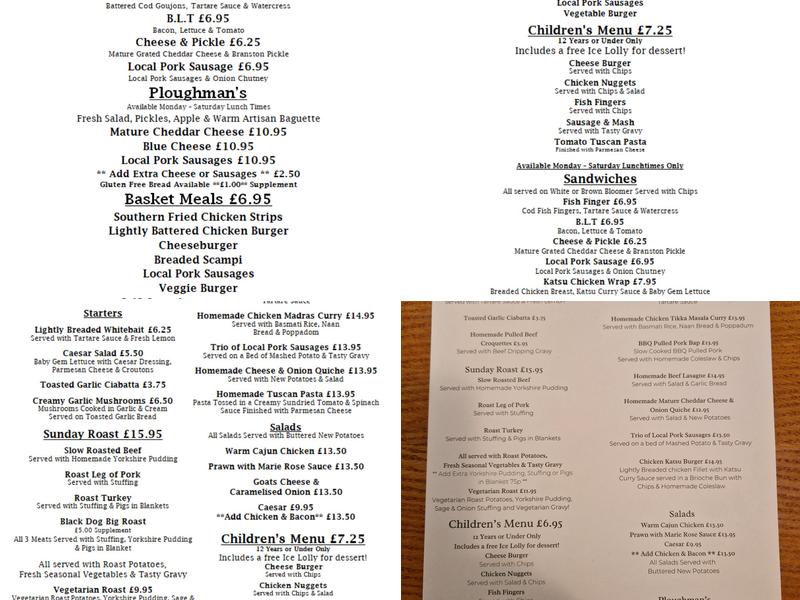 The Black Dog Menu
