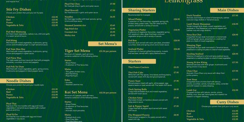 Lemon Grass Petersfield Menu
