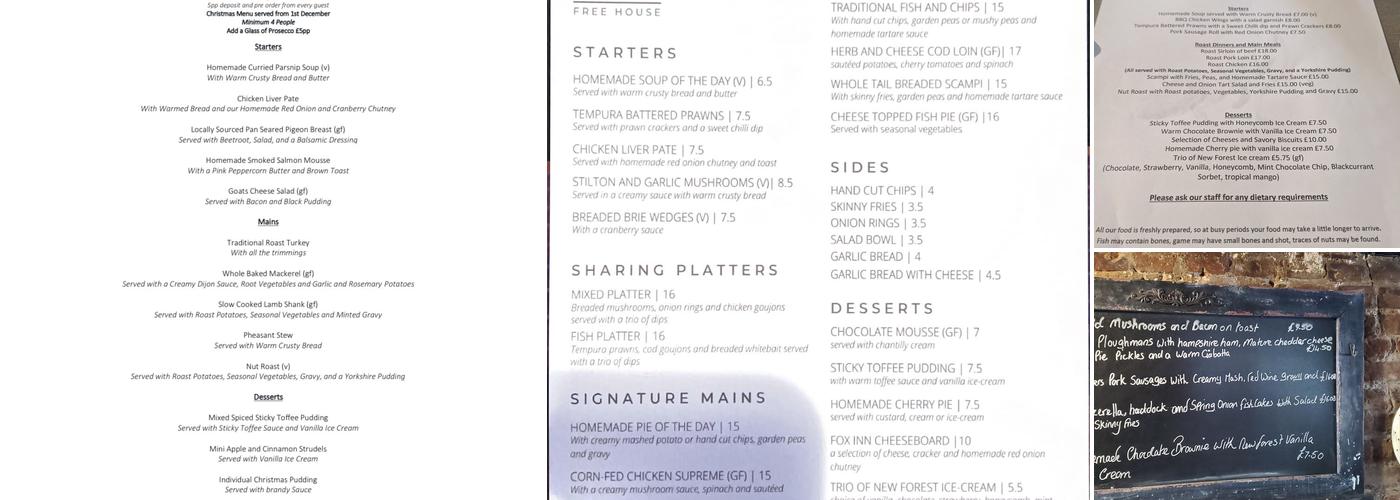 The Fox - Bramdean Menu