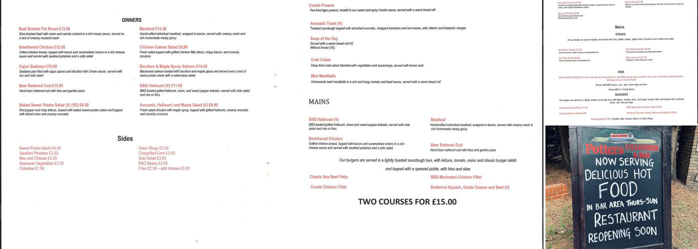 Potters Steakhouse & Bar Menu
