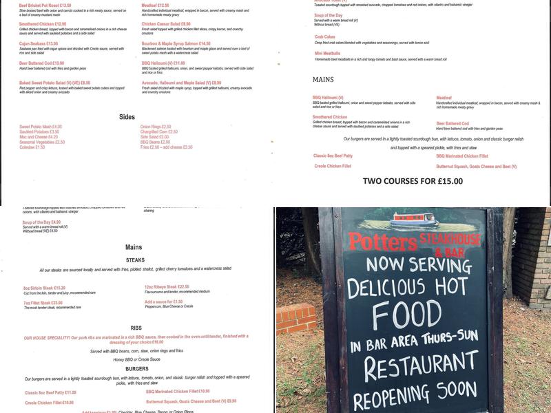 Potters Steakhouse & Bar Menu