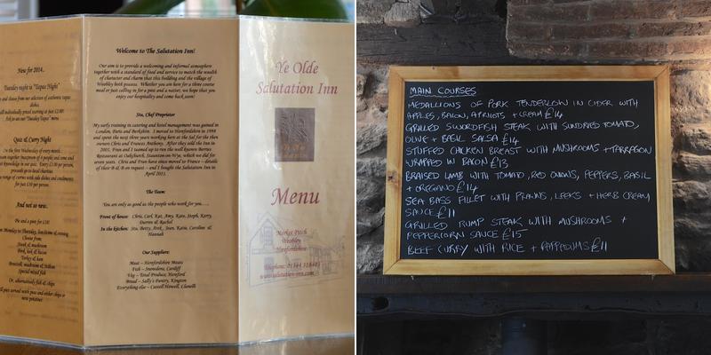 Ye Olde Salutation Inn Menu