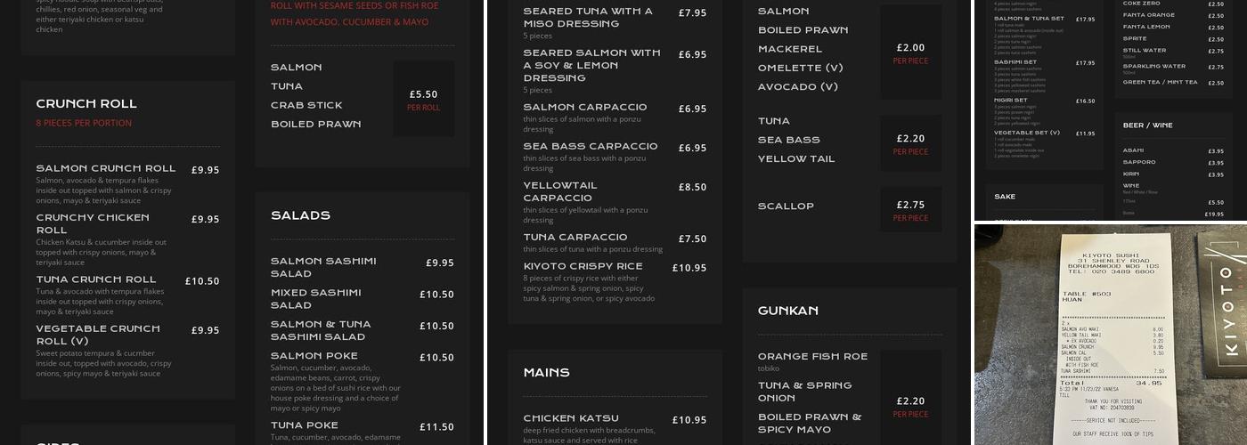 Kiyoto Sushi Borehamwood Menu