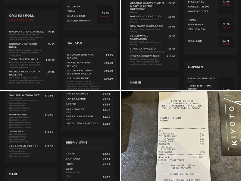 Kiyoto Sushi Borehamwood Menu
