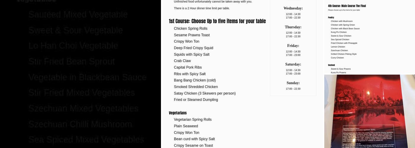 Tian Hu Chinese Restaurant Menu