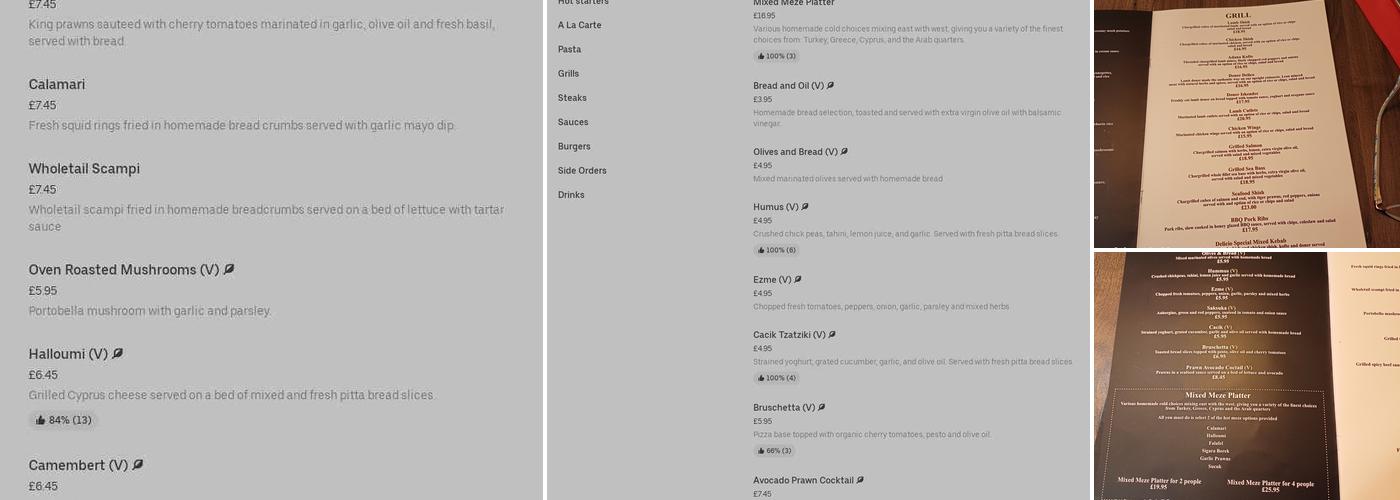 Delicio restaurant (Bexleyheath) Menu