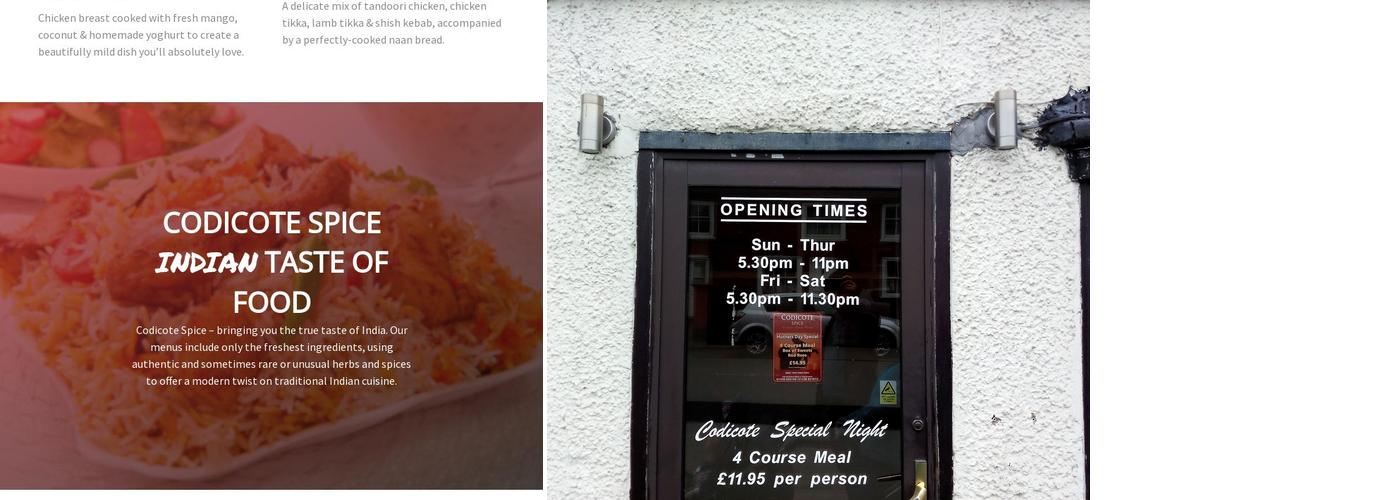Codicote Spice Menu