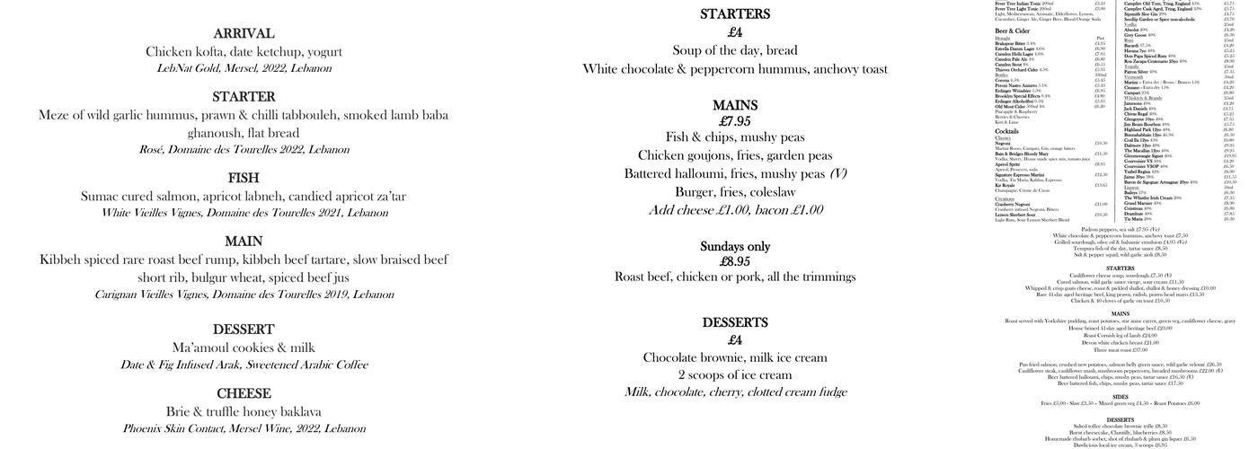 The Tilbury Menu