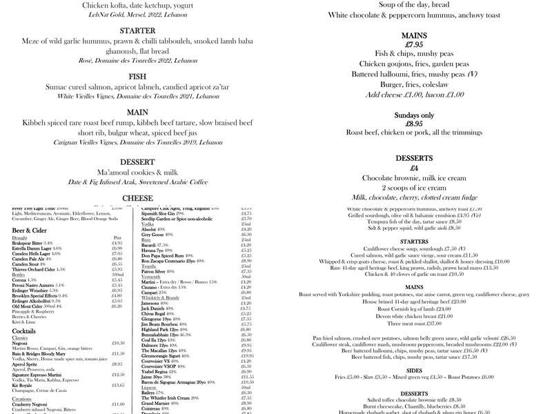 The Tilbury Menu
