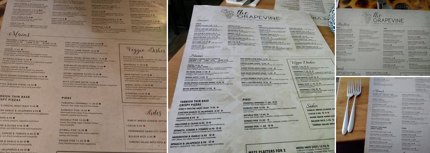 The Grapevine Turkish Restaurant Menu