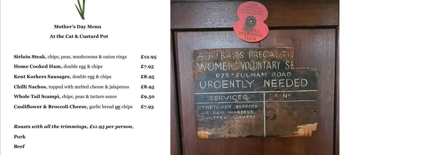 The Cat & Custard Pot Menu