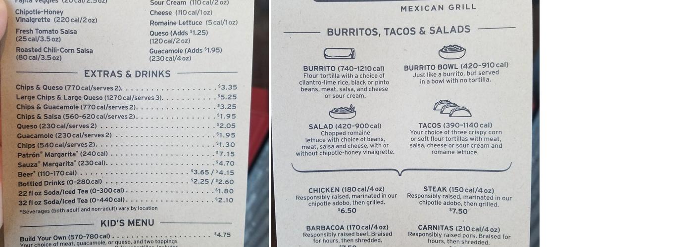 Chipotle Mexican Grill Menu