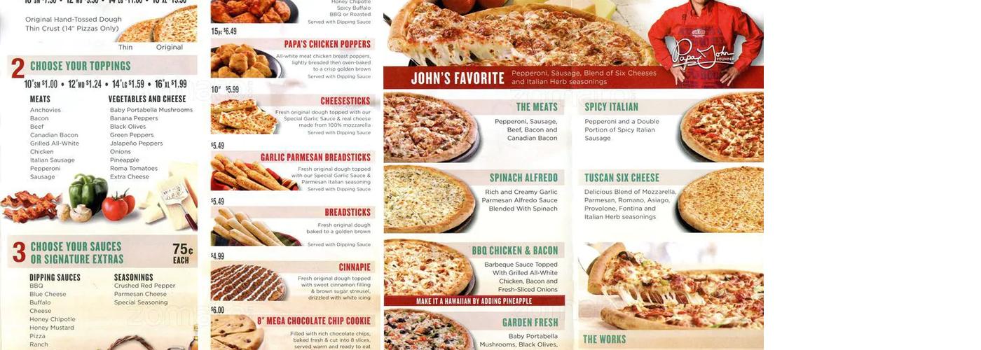 Papa Johns Pizza Menu