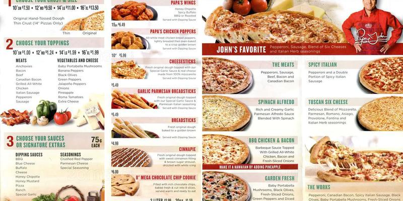 Papa Johns Pizza Menu