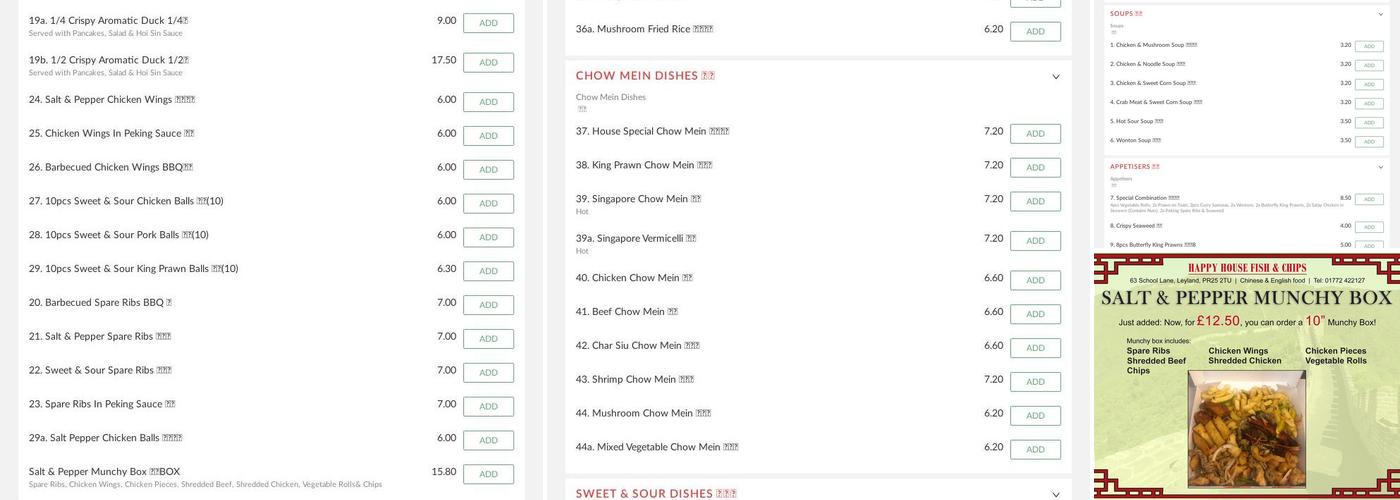 HAPPY HOUSE - Fish And Chips Chinese Takeaway Menu