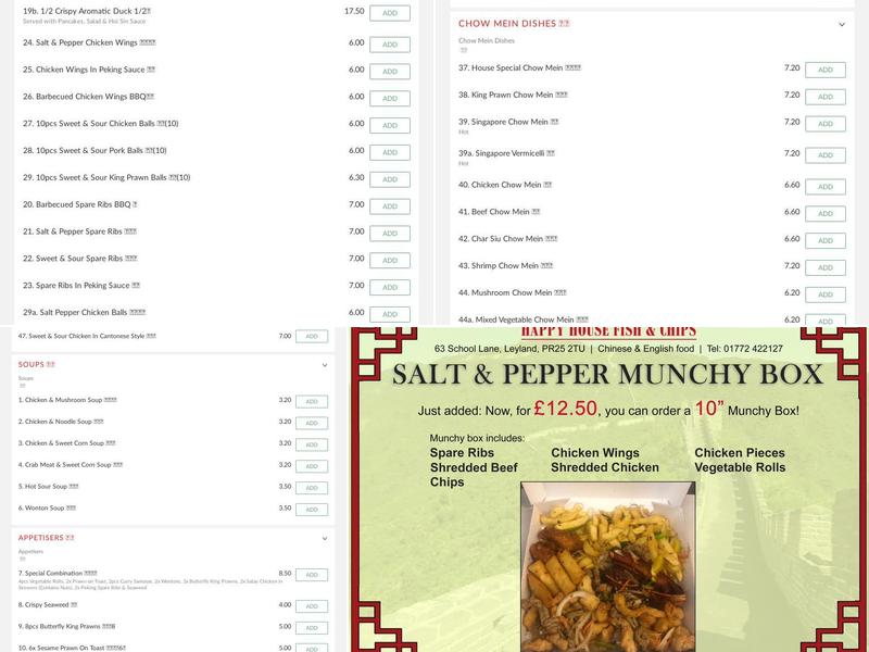 HAPPY HOUSE - Fish And Chips Chinese Takeaway Menu