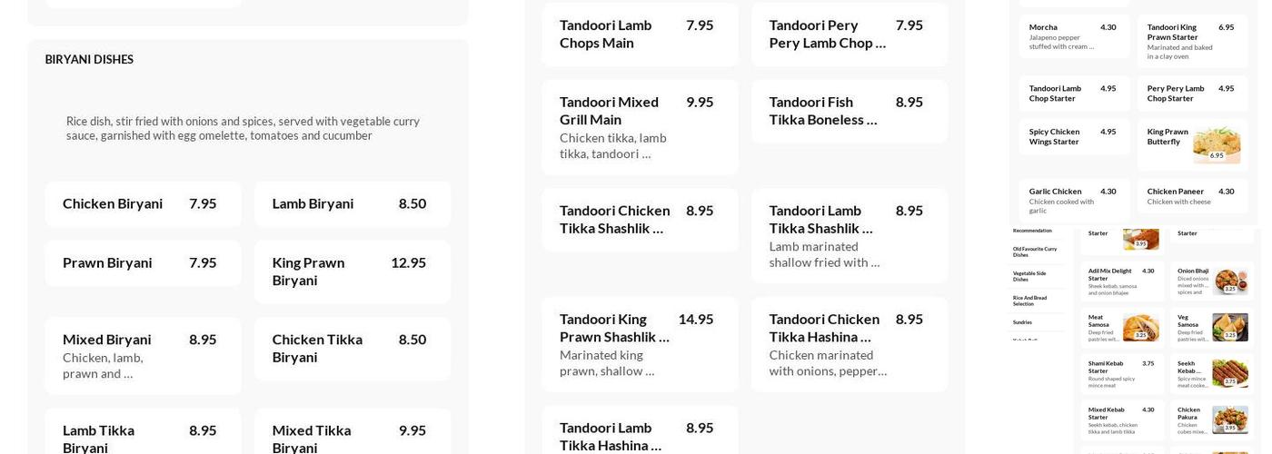 The Titash Tandoori Menu