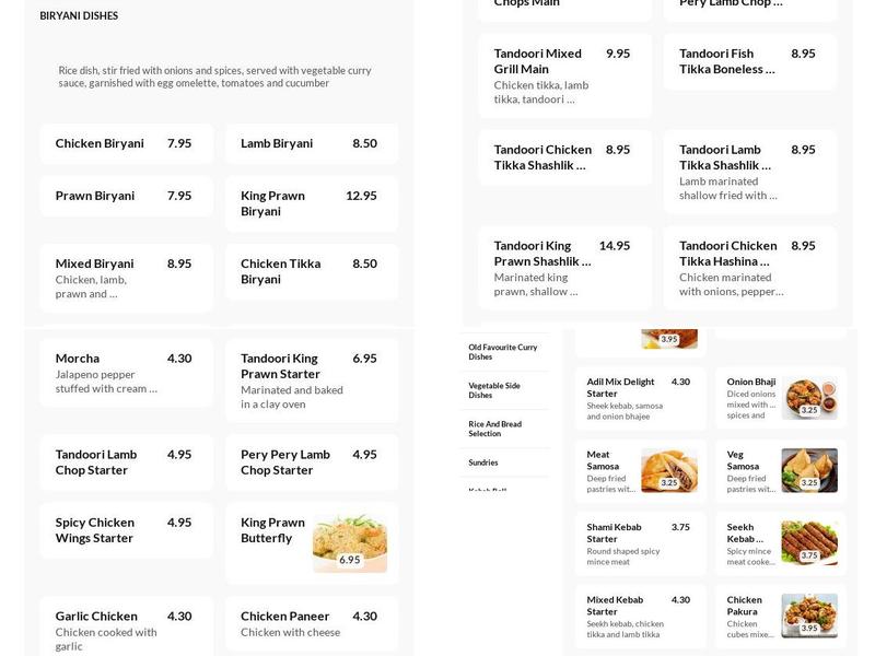 The Titash Tandoori Menu