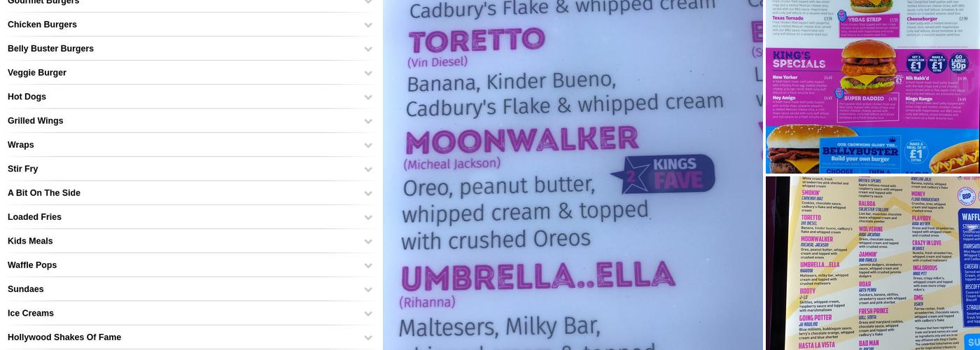 Kings Castle Preston Menu