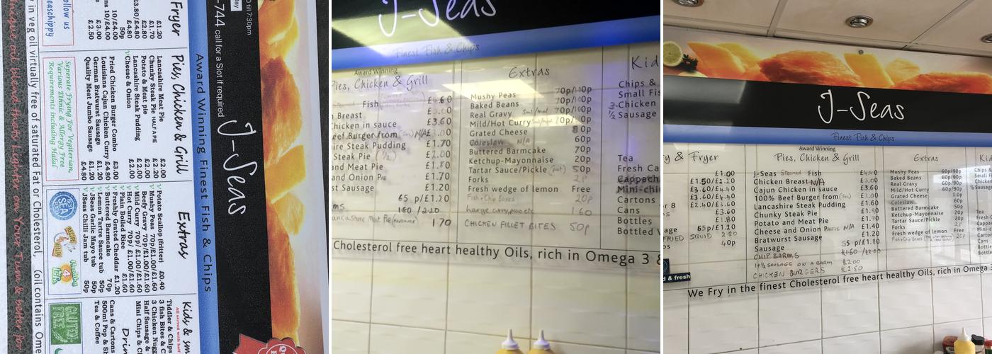 J Seas Finest Fish and Chips. Menu