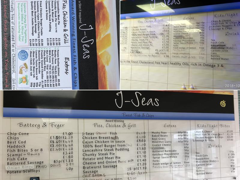 J Seas Finest Fish and Chips. Menu