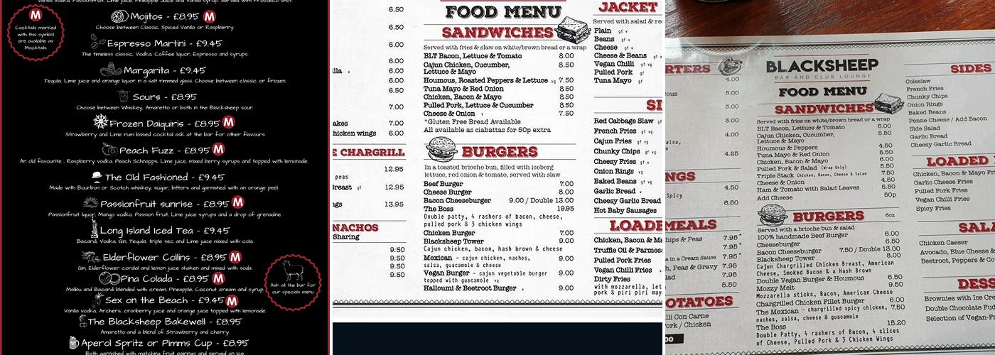 The Blacksheep Bar Menu