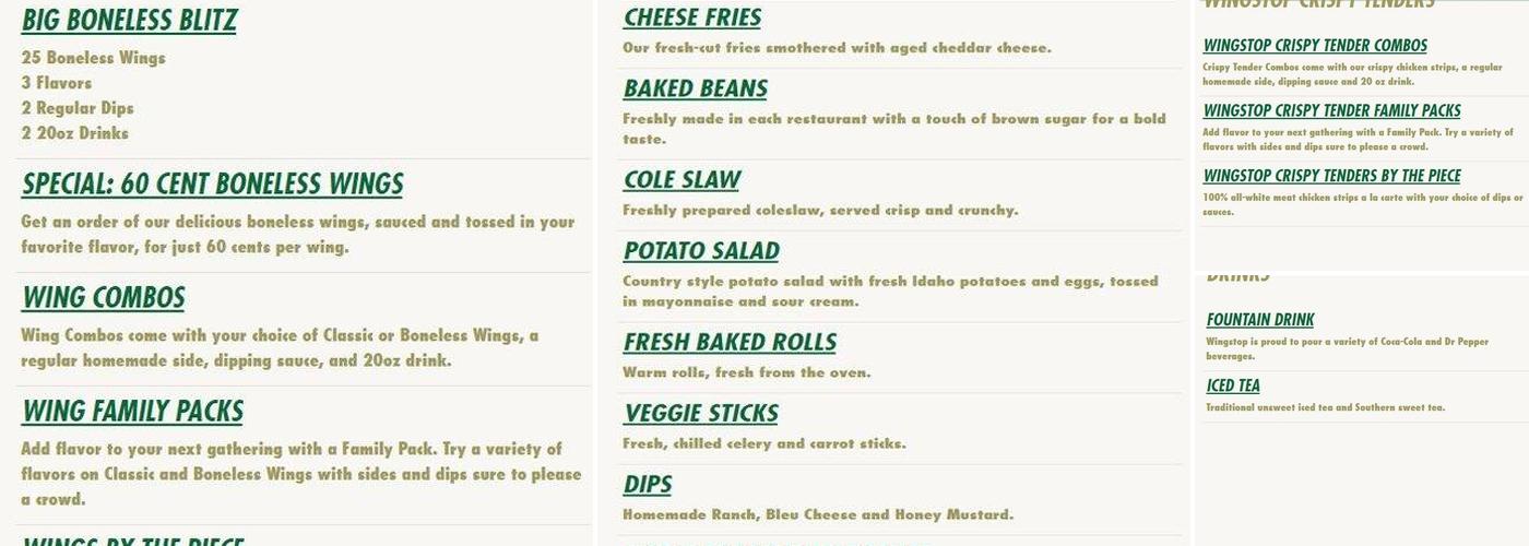 Wingstop Menu