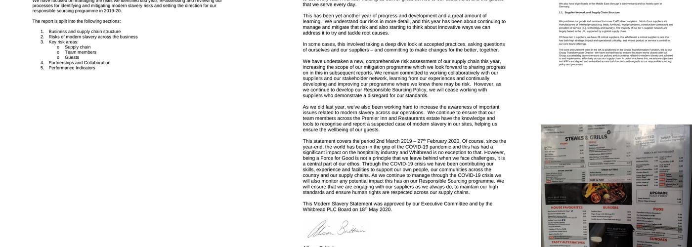 Premier Inn Isle Of Wight (Newport) hotel Menu