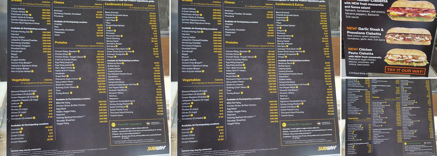 Subway Menu