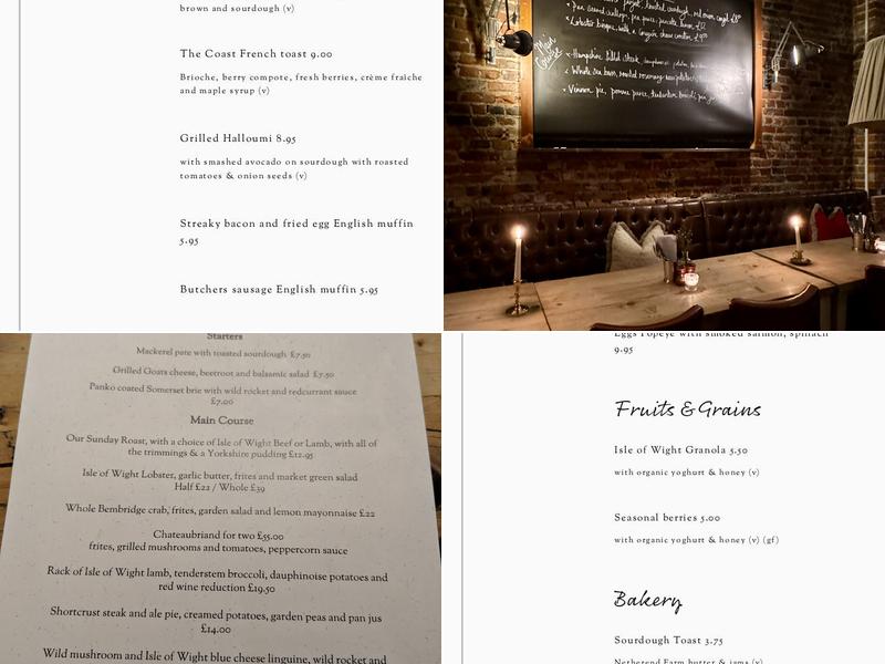 The Coast Bar & Dining Room Menu