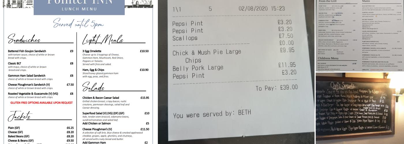 The Pointer Inn Menu