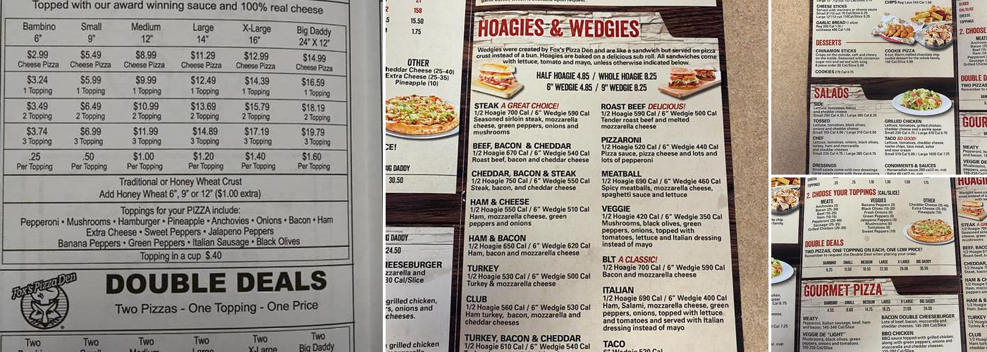 Fox's Pizza Den Menu