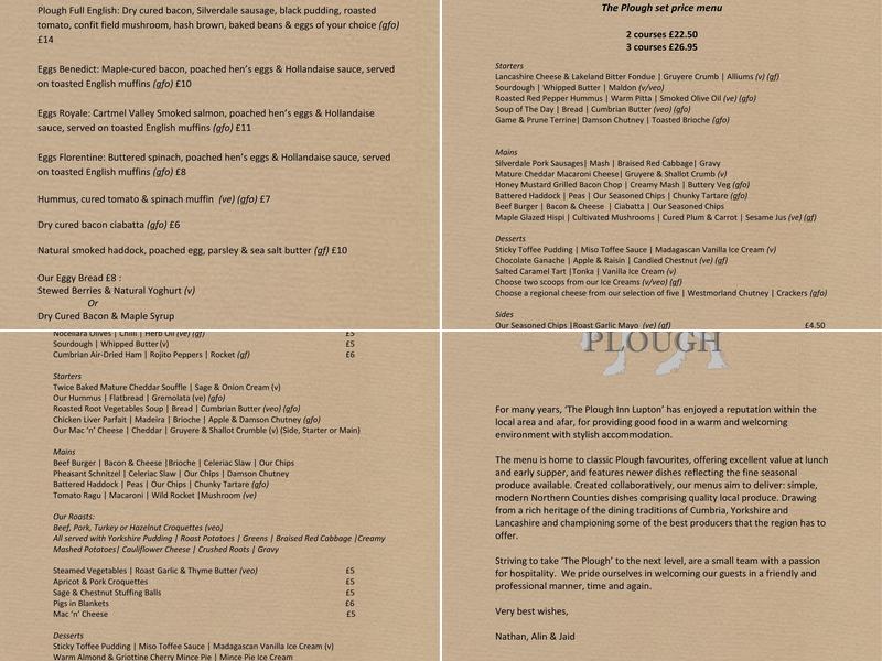 The Plough Menu