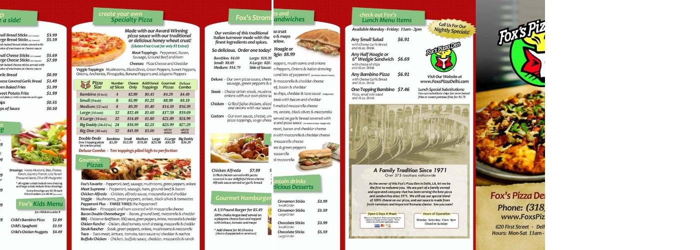 Fox's Pizza Den Menu