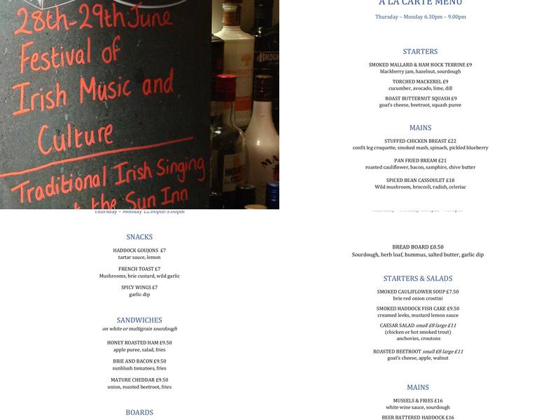 The Sun Inn Menu