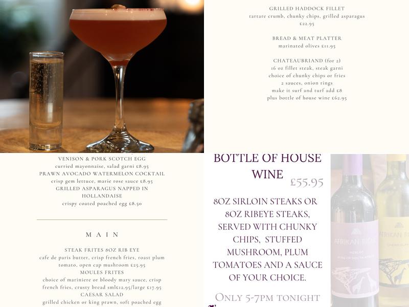 Plato's, Bar, Restaurant with Rooms Menu