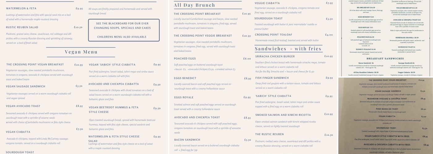 The crossing point cafe Menu