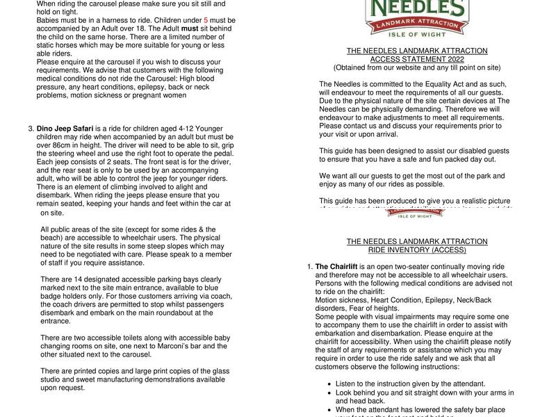 The Needles Landmark Attraction Menu