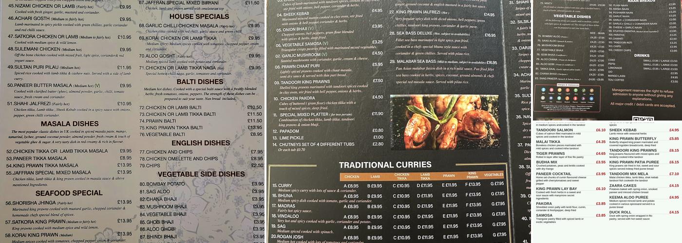 JAFFRAN Indian Restaurant And Takeaway Menu