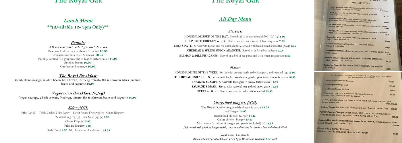 The Royal Oak Menu