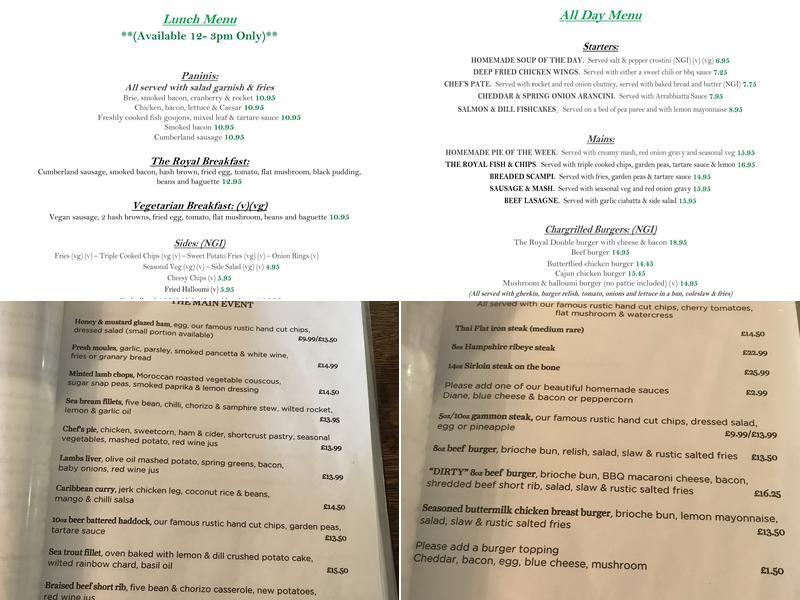 The Royal Oak Menu